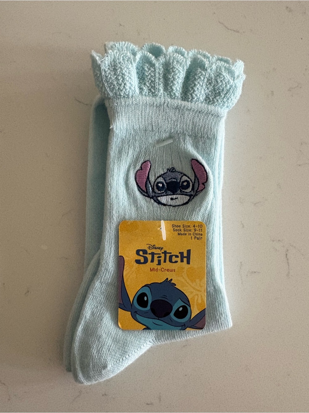 Disney Lilo and Stitch Ribbed Crew Socks w/ Crochet Trim 1-Pack